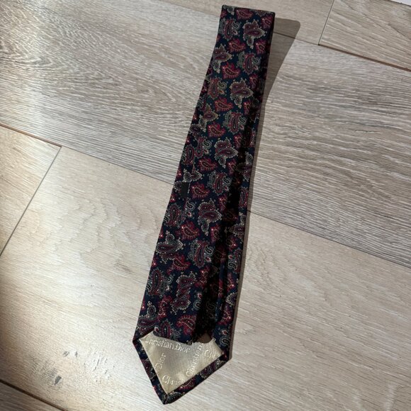 CHRISTIAN DIOR Neck Tie Paisley All Silk Tie Paris New York Vintage Burgundy BLK - Picture 2 of 5